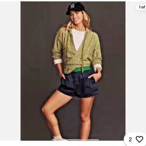 Anthropologie Warfside hooded sweatshirt in green snd white stripes